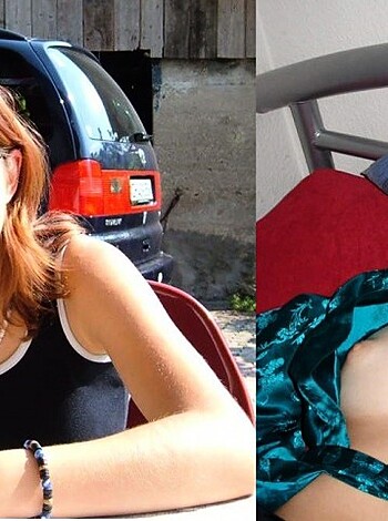 "Here's a picture of two bitches. In the first shot some chick's sittin' at a table wearing glasses and lookin' happy as fuck. Second pic shows another cunt lyin' on her back with her tits out, no explicit description 'cause that shit don't matter, just nudity."