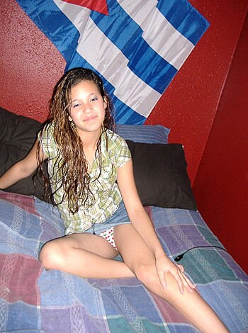"Fuck, here's a dirty image of a young kid laying on her fucking bed with fucking shorts and a bikini top."