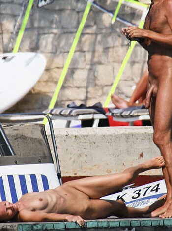 "Squinty-eyed asshole and his fucking floozy basking in the buff at some sandy shithole."