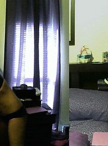 """
A fucking hot blonde chick wearing sexy black lingerie.
"""