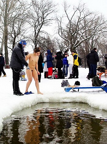 The guy's fucking nude ass is out on the ice, freezing his balls off.