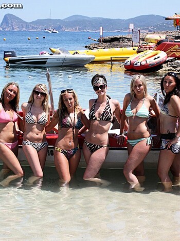 "Yo ho, bitches! Look at these sluts showin' off their tits on a fuckin' piss-poor raft. What a waste of good booze!"