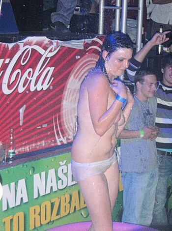 "Here's a fat bitch in a goddamn thong, hanging out on some fucking stage with her drenched tits shining through the fabric like some cheap whore."
