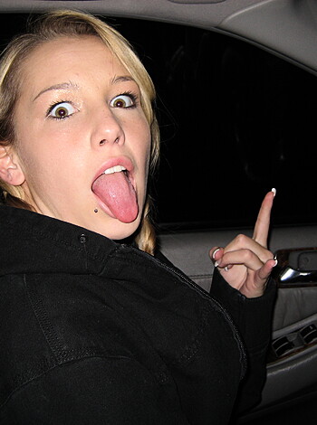 "This fuckin' bitch looks all pissed off with her middle finger up."