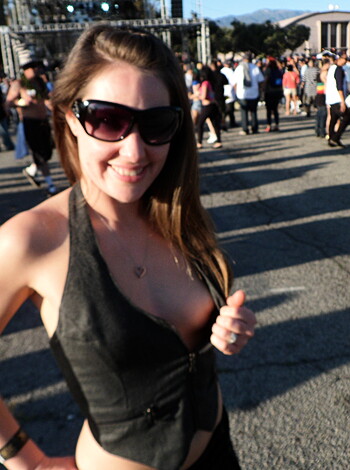 "Here's a picture of a hot bitch with tits and shades, fucking get a load of that ass."