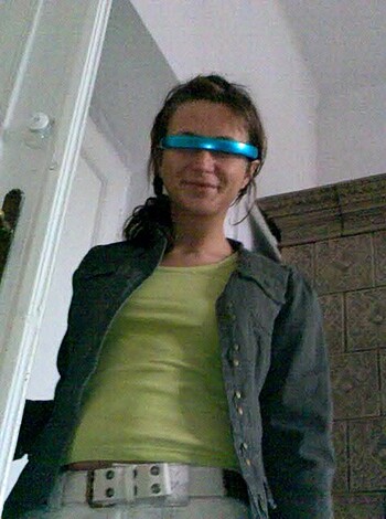 "Check out this hot piece of ass in futuristic glasses and that fucking yellow shirt, son."
