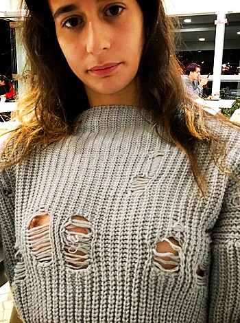 "Fucking hot babe showing off her tits."