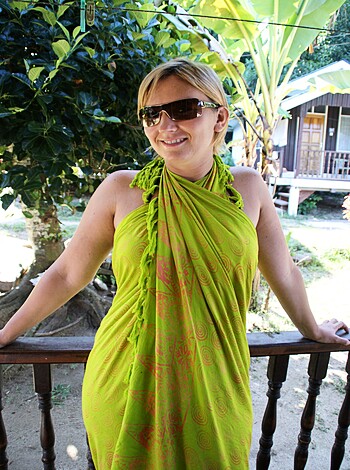 "Check out this hot bitch in the emerald-colored ensemble fucking posing for a photo."