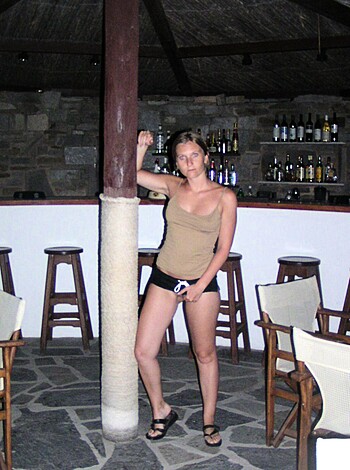 Here it is: A hot babe baring her titties and panties.