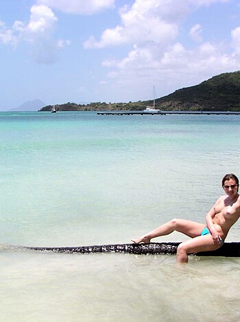 "Fuckin' dude with bikini nuts hanging out, chest out, on a fuckin' surfboard, getting all fucked up in the sun."
