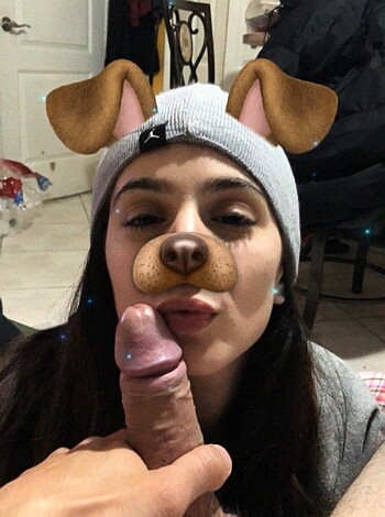 "Kissing a dick with a dog filter."
