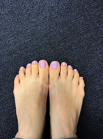 "Here's two stinky, smelly fuckin' toes with the shitty, gross ass purple nail polish on 'em."